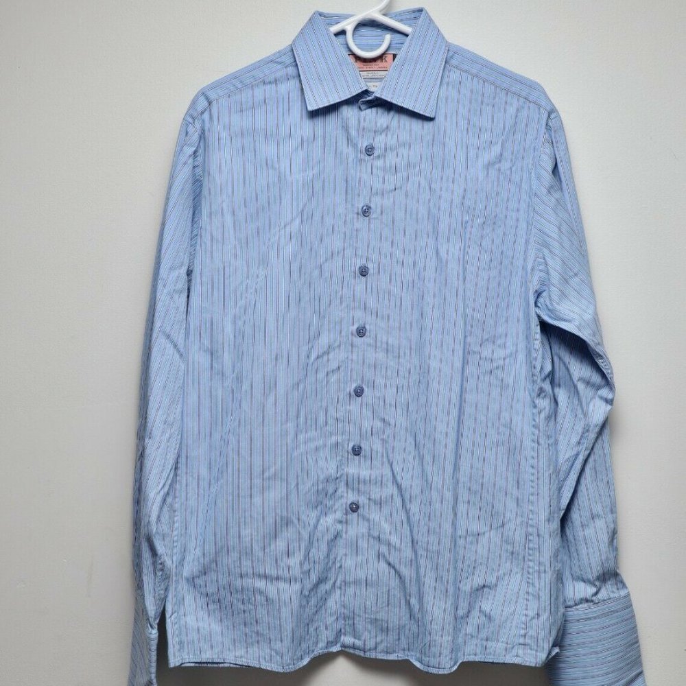THOMAS PINK SLIM FIT STRIPED BUTTON SHIRT 16.5-EUC
